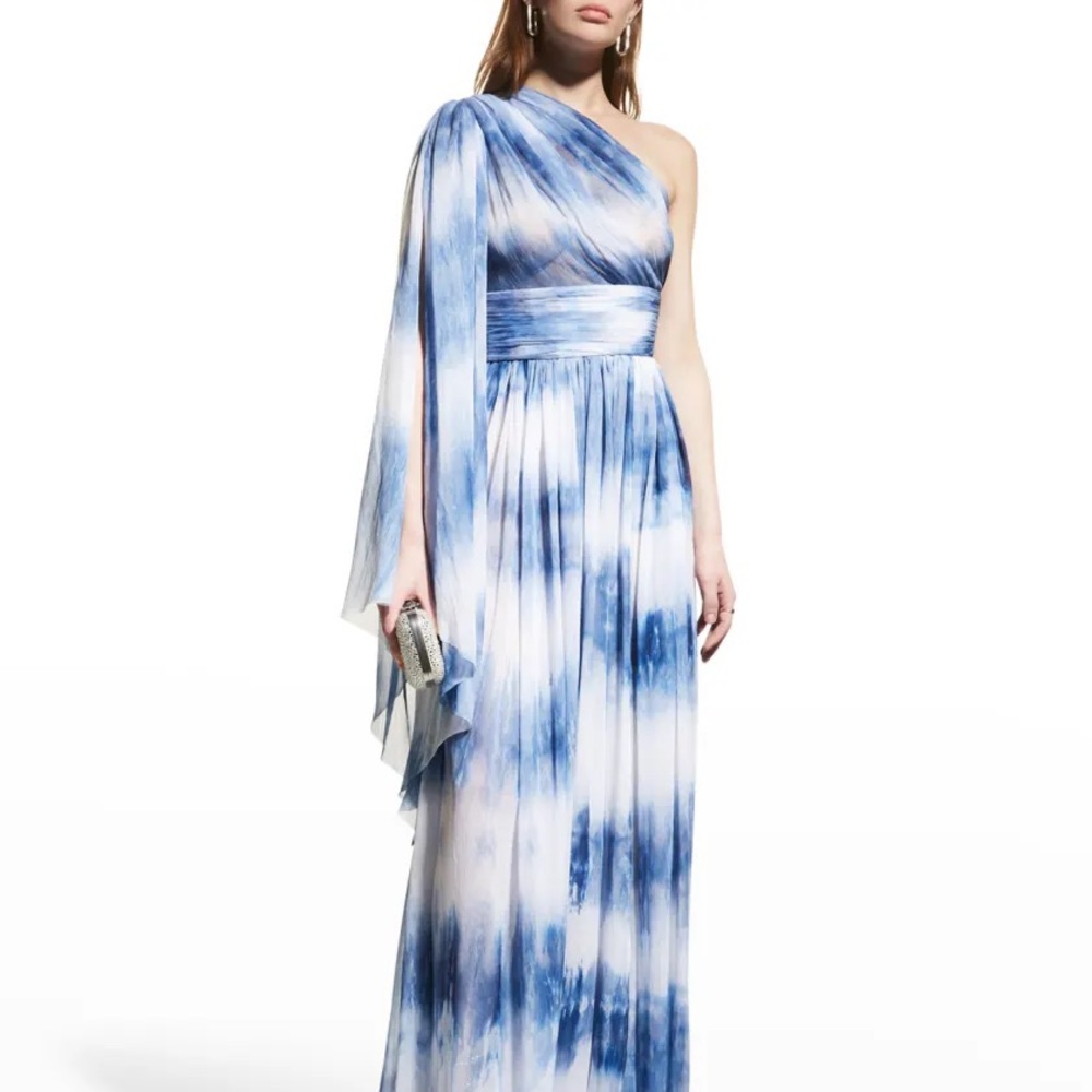 BRONX AND BANCO
Mariana One-Shoulder Shibori-Print Gown